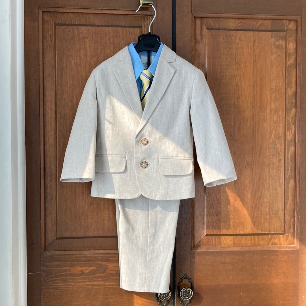 Boys Nautica 4 Piece Khaki Linen Suit Set